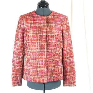 Jones New York pink plaid Chanel style blazer, cropped, lined 14 903